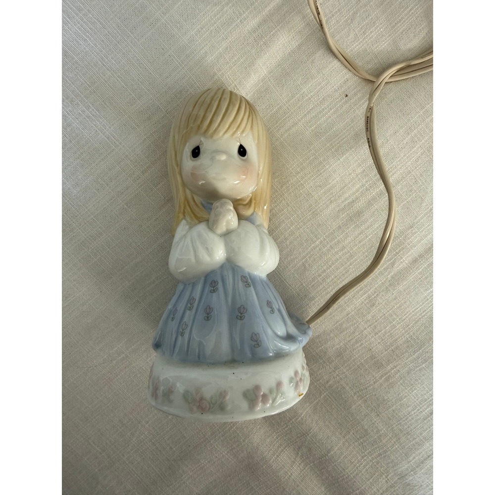 Precious Moments Praying Girl Porcelain Night Light Enesco 1990 Blue 427594